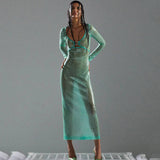 Dadizhimu Fashion Sexy Sleeve V Collar Long-Sleeved Dress High-End Dress Dress Long