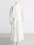 Dadizhimu 2025 New Embroidered Lace Long-Sleeved Blouse High-Waisted Half-Dress Fashion Suit Two Sets Of Female Fashion