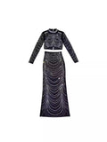 Dadizhimu Hot Diamond Skirt High Waist Thin Sexy Bag Hip Open Fork Dress Two Sets Of Collar Short Top