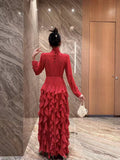 Dadizhimu Autumn And Winter Women's Elegant Ocean Collar Bow Wave Point Printing Waist Lotle Side Dress