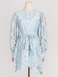 Dadizhimu Holiday Style 2025 Spring New Leading Heavy Industry Hollow Embroidery To Collect Waist Thin Short Dress Woman Trend