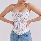 Dadizhimu New Printed Fish Bone Sling Vest Women Wear Irregular Drawstrings Bare Back Hottie Small Top Girl