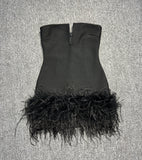 Dadizhimu Shoulder-To-Shoulder-In-Word Collar V-Bode Ostriches Woolen And-Bobow-Bow-Bowded Dress Bandage Dress