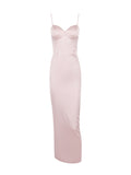 Dadizhimu High-End Women's Pink Sling Dress Long Dress With Open Fork Elegant Evening Dress Sweet Spicy Temperament Dress