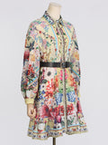 Dadizhimu Court Style Style Waist Short Dress 2025 New Collar Print Belt Design Short Dress Women's Summer