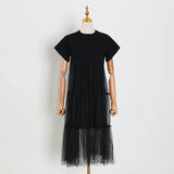 Dadizhimu New Korean Version Of The Design Of The Screen Splicing Loose T Dress Casual Short-Sleeved Long Dress Woman