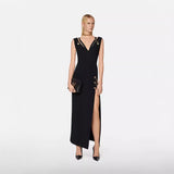 Dadizhimu Personality Women's Clothing Autumn New V Neck Drain Back Low Chest Open Waist Bandage Dress