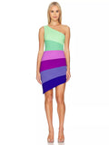 Dadizhimu Rainbow Sugar Spice Girls Knitted Dress Sexy Thin Shoulder Vest Dress With Bandage Bagged
