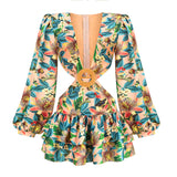 Dadizhimu High-End Women's Clothing Deep V Pile Sleeve Sexy Skirt Temperament Hollow Elegant Dress