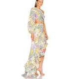 Dadizhimu Sexy Oblique Shoulder Crumid Dress Girl Body Hollow Lotus Leaves Set Irregular Dress