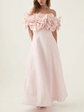 Dadizhimu Temperament Bosom Dress 2025 Summer New Three-Dimensional Flowers To Show Thin Style Pure Color Dress