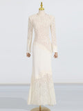 Dadizhimu Elegant Style Slimy Fishtail Dress 2025 New Lace Embroidery Design Long Dress Women Summer
