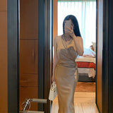 Dadizhimu Luth's Same Color In The Middle And Long Dress Of The Lady's Dress Lady Dress Woman Simple Bag Of The Hip Skirt