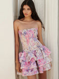 Dadizhimu Girls Wear Sexy Broth Cake Dress Body-Dexed Floral Dress Women High Quality Sweet Spicy Little Dress Woman