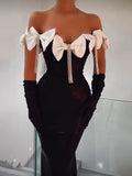 Dadizhimu Elegant Temperament Famous Banquet Dress Dress Side-Uppe Bow Tuxedo Diamond Bandage Skirt