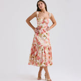 Dadizhimu Women's New Dress Dress Sweet Spicy Wind Chopped Flowers In The Long Dress Bare Sleeveless Sling Dress Women's Summer