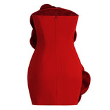 Dadizhimu Sexy Red Brated Skirt Niche Temperament High-End Decorative Three-Dimensional Flower Dress
