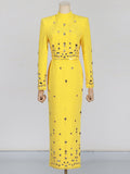 Dadizhimu Famous Yuanfeng 2025 Spring New Nail Beads Drilled Short Top High-Waisted Hip Skirt Suit Woman