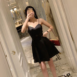 Dadizhimu Little Black Dress Exquisite Little Woman Elegant Satin Sling Dress Famous Party Party Party Dress With Chest Cushion