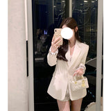 Dadizhimu And Winter New Designer Design With Diamond-Studded Temperament Sexy V Waist Blazer Top Woman