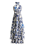 Dadizhimu Temperament Elegant Wind 2025 Spring New Strap High-Waisted Flower Swinging Leaves Side Cake Dress Dress
