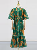 Dadizhimu Wind Mesh Dress 2025 New Printing Design Tice With Waist Display Lanky Dress Dress Women's Summer