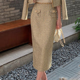 Dadizhimu Small Fragrant Fashion Temperament French Long-Sleeved Coat Vest Dress Dress Half Dress Small Fragrant Suit Woman