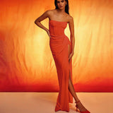 Dadizhimu Sexy Chest-Length Back Dress With Wrinkled Open Fork Dress Dress
