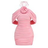 Dadizhimu Sexy Hanging Neck Dress Women High-End Folds To Repair Hips Fashion Short Skirts