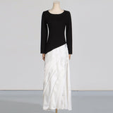 Dadizhimu Elegant Style Slimy Dress 2025 New Irregular Pressure Folding Design Long-Sleeved Dress Woman