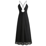 Dadizhimu New Sexy Deep V-Neck Decoration Flower Sling Skirt Temperament Showy Dress Dress Dress