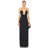 Dadizhimu Women's Breastless Sleeveless Dress Sexy Bare Back Tight Body Open Fork Banded Evening Dress