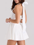 Dadizhimu Hot Girl Wind Dark V Solid Dress 2025 New Fish Bone Collar Lumbar Thin-Necked Dress Woman Summer