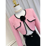 Dadizhimu Wind Rose Flower Brooch Short Ostrich Coat High Waist Water Drill Chain Velvet Trumpet Trousers