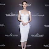 Dadizhimu Nini With A White Sling Dress Women's Summer Long Thin Dress Lace Lace Bag Her Hip Dress