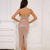 Dadizhimu Sexy Sling Dress Women's Style High-End Beads Under The Open Fork Dress Long