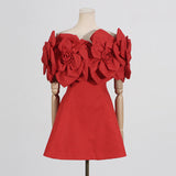 Dadizhimu Elegant Famous Style Dress 2025 New Chest-Shaped Shoulder Three-Dimensional Flower Design Dress Dress Woman