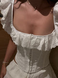 Dadizhimu Girls Pure Windy Women's New Sheaf Sided Fish Bone Corset Sling White Little Blouse Female Sexy Dress