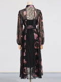 Dadizhimu Temperament Waist Display Thin Dress 2025 New Collar Printing Design Lace Long Dress Dress Women's Summer