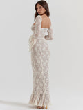 Dadizhimu Sexy Babes Lace Long-Sleeved Dress Pure Style Style Show Backpack Hip Fishtail Long Dress