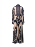 Dadizhimu Early Spring New Round Neck Lantern Sleeve Retro Black Print Waist 100 Folded Dress Dress Dress French