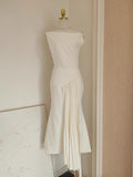 Dadizhimu New French Small Design Feel Chic Oblique Shoulder To Repair The 100 Folds Of Simple Dress Dress