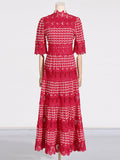 Dadizhimu Temperament Collar Solid-Colored Dress 2025 New Lace Embroidery Design Feeling Waist Long Dress Dress Woman