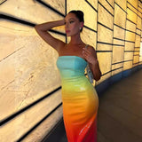 Dadizhimu New Breast-Meared Rainbow Gradient Color Photo Dating Travel To Take Photos Graduation Season Dress Famous Evening Dress