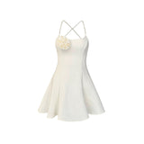 Dadizhimu Dinner Dress Dress French Gentle And Concubidal Milk White Three-Dimensional Rose Sexy Bare Back Sling Dress