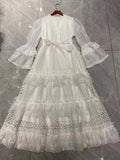 Dadizhimu New Style High-End Elegant V-Necked Leaf Sleeves Hollow Design Cake Skirt Lady Dress Dress