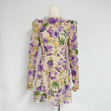Dadizhimu 2025 New Fashion French Heavy Industry Three-Dimensional Flower Embroidery Long Sleeves Short Temperament Dress Woman