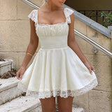 Dadizhimu Women's New Lace Lace Sling Suit Dress Body-Dexed White French Dress Woman