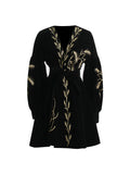 Dadizhimu 2025 French Retro Dark Wind Heavy Industry Embroidered Wheat Ears Design Velvet Long Sleeve Dress Dress Dress Woman
