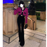 Dadizhimu Temperament Famous Fascling Woven Heavy Industry Flash Drill Buckle Retro Coat Woman Black Trousers